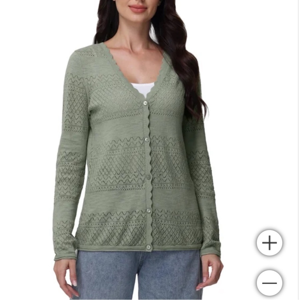 New Frye‎ Women's Pointelle green eyelet Cardigan lightweight 100% cotton